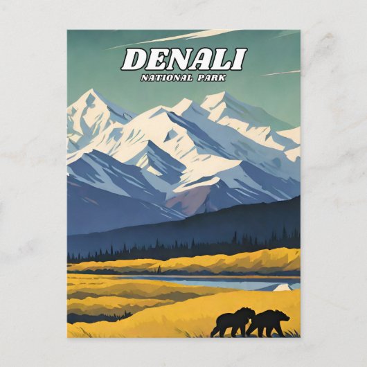 Retro des Nationalparks Denali Postkarte (Vorderseite)