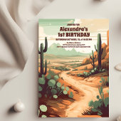 Retro Desert Cactus 1. Geburtstag Einladung