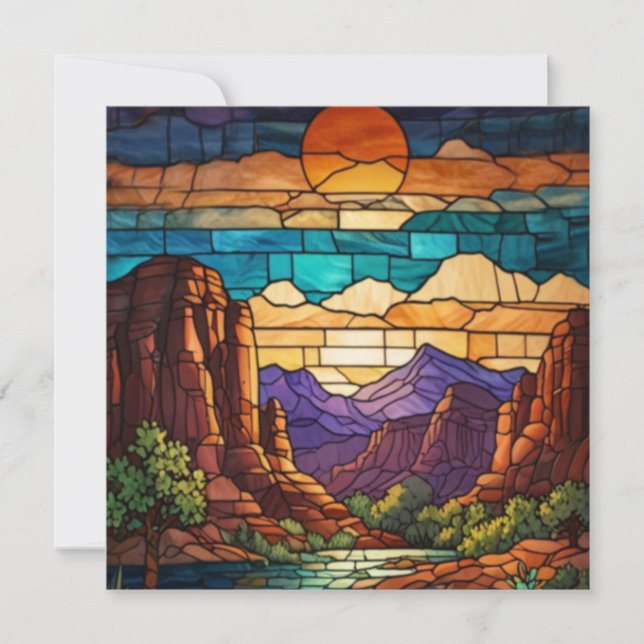 Retro desert scene Sedona mountains stainglass art (Vorderseite)