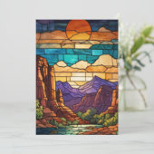 Retro desert scene Sedona mountains stainglass art Einladung (Stehend Vorderseite)