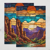 Retro desert scene Sedona mountains stainglass art Einladung (Vorne/Hinten)