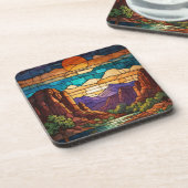 Retro desert scene Sedona mountains stainglass art Getränkeuntersetzer (Linke Seite)