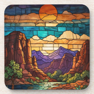 Retro desert scene Sedona mountains stainglass art Getränkeuntersetzer