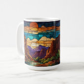Retro desert scene Sedona mountains stainglass art Kaffeetasse (Vorderseite Links)