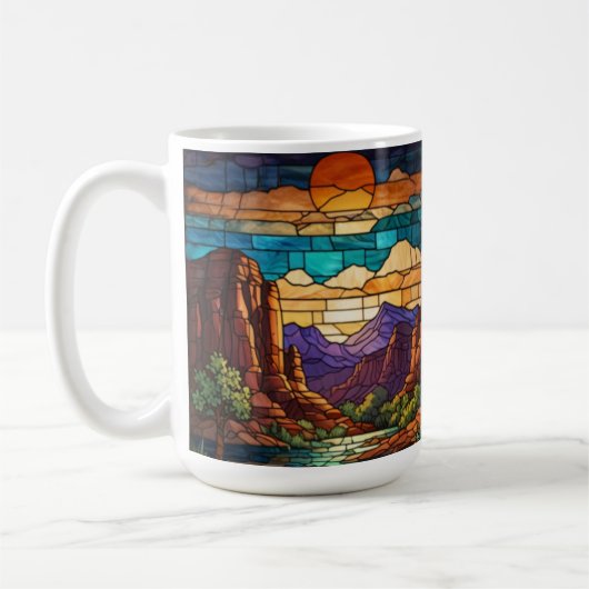 Retro desert scene Sedona mountains stainglass art Kaffeetasse (Links)