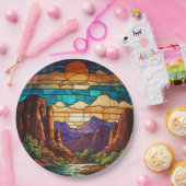 Retro desert scene Sedona mountains stainglass art Pappteller (Party)
