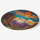 Retro desert scene Sedona mountains stainglass art Pappteller (Schrägansicht)
