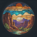 Retro desert scene Sedona mountains stainglass art Pappteller<br><div class="desc">Elegant retro desert Sedona mountain range - artistic views of Cathedral Rock,  Bell Rock,  and Courthouse Butte.</div>