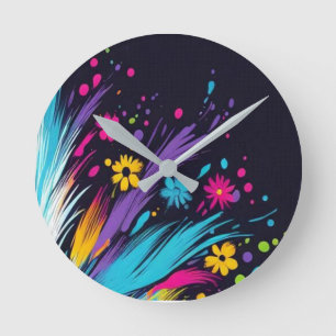 Retro-Design an einer Wand im Designstil der 1970e Runde Wanduhr