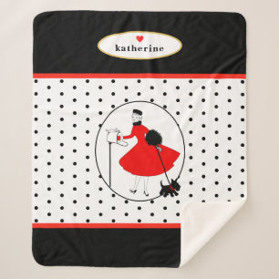 Retro Design Lady mit Hund aus der Mitte des Jahrh Sherpadecke