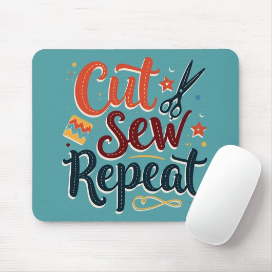 Retro-Design "Schneiden Nähen Wiederholen" für Näh Mousepad (Mit Mouse)