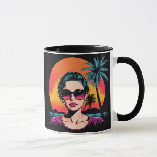 Retro Design Schönheit mit Sonnenbrille Tasse (Rechts)