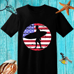 Retro Design Surfer mit Board und US-Flagge T-Shirt