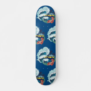 Retro-Design von Strand, Palmen und Meereswellen Skateboard