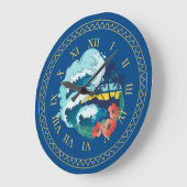 Retro-Design von Strand, Palmen und Ozeanwellen Große Wanduhr (Winkel)