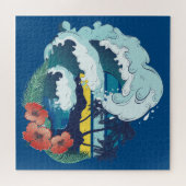 Retro-Design von Strand, Palmen und Ozeanwellen Puzzle (Horizontal)