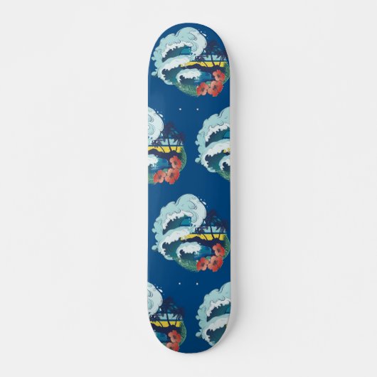 Retro-Design von Strand, Palmen und Ozeanwellen Skateboard (Vorne)