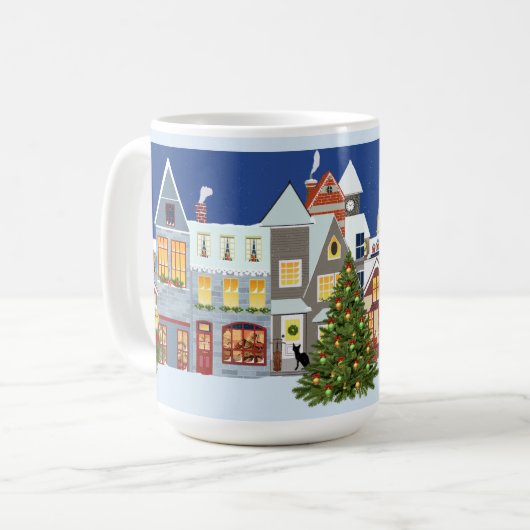 Retro Design Weihnachtsbaumstadt Kaffeetasse (Vorderseite Links)