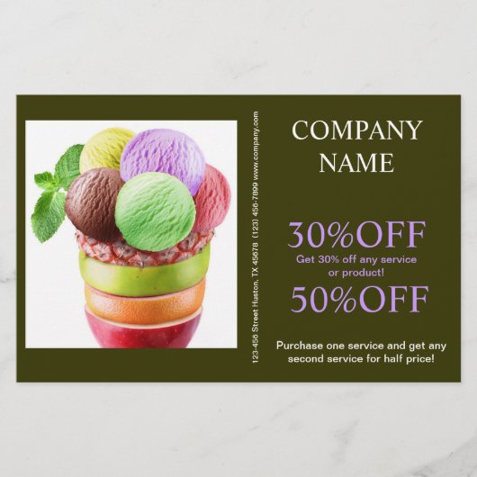 Retro-Desserts, Süßigkeiten Eis Flyer (Vorne)