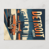 Retro Detroit Industriestadt mit klassischem Auto Postkarte (Vorderseite)