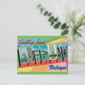 Retro Detroit Michigan Greeting Postkarte (Stehend Vorderseite)