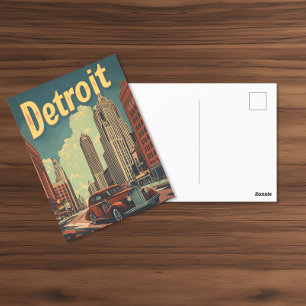 Retro-Detroit-Michigan-Reiseposter Postkarte