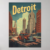 Retro Detroit Michigan Travel Poster (Vorne)