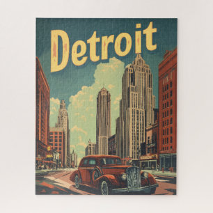 Retro Detroit Michigan Travel Poster Puzzle