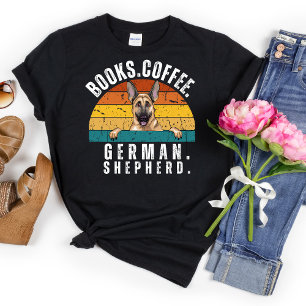 Retro-Deutsch-Schäferhund-Bücher-Kaffee-T-Shirt T-Shirt