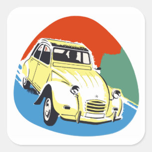 Retro Deux Chevaux die Zinnsnase Quadratischer Aufkleber