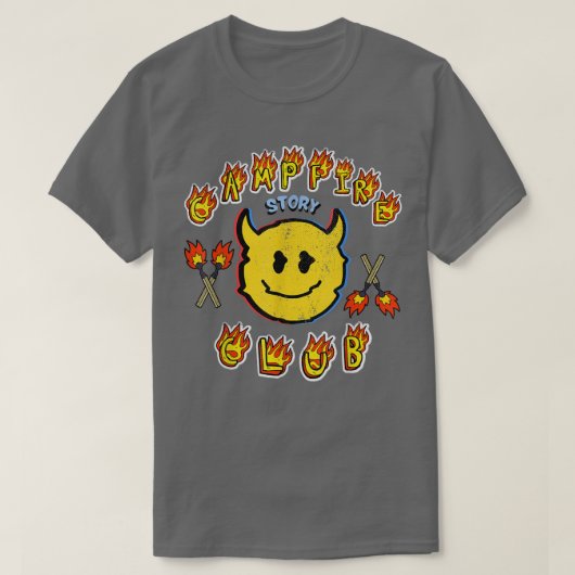 Retro Devil Face Sticker Spooky Campfire Club Flam T-Shirt (Design vorne)