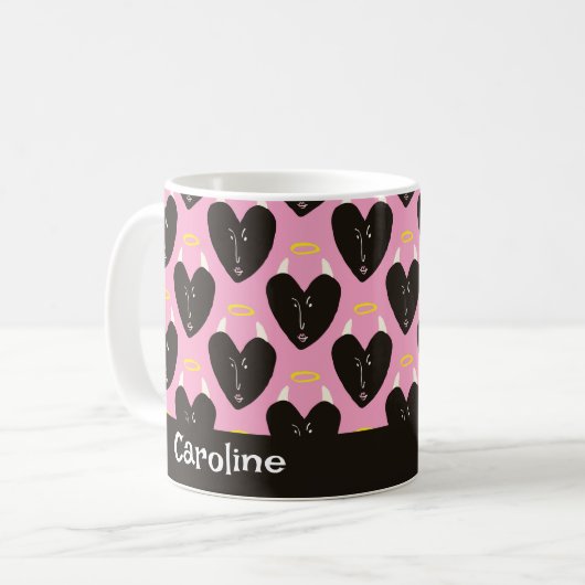 Retro Devil Hearts Kitschy Kitchen Individuelle Na Kaffeetasse (Vorderseite Links)