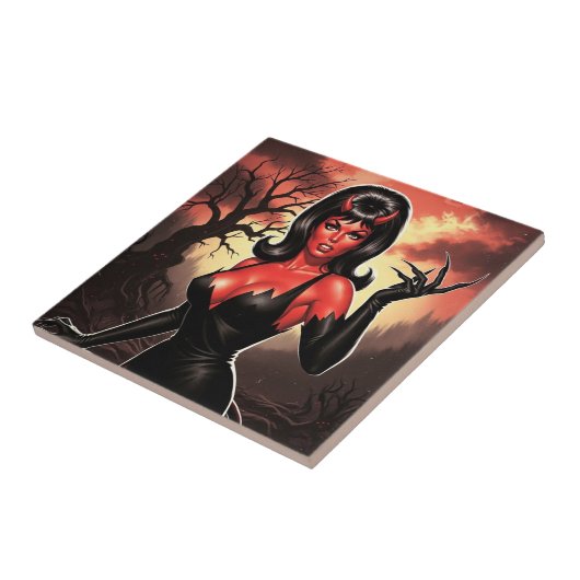 Retro Devilish Pin-up Fliese (Seite)