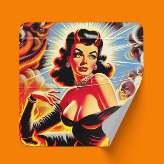 Retro Devilish Pinup Quadratischer Aufkleber