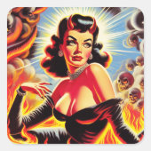 Retro Devilish Pinup Quadratischer Aufkleber (Vorderseite)