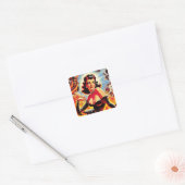 Retro Devilish Pinup Quadratischer Aufkleber (Umschlag)