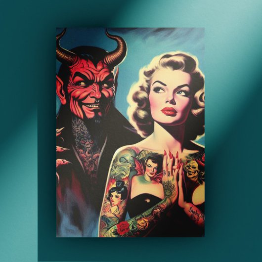 Retro Devilish Tattooed Pin-up Postkarte