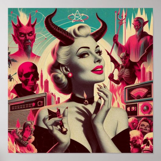 Retro Devilish Woman Collage Poster (Vorne)
