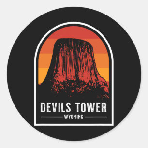 Retro Devils Tower National Monument Wyoming Wande Runder Aufkleber