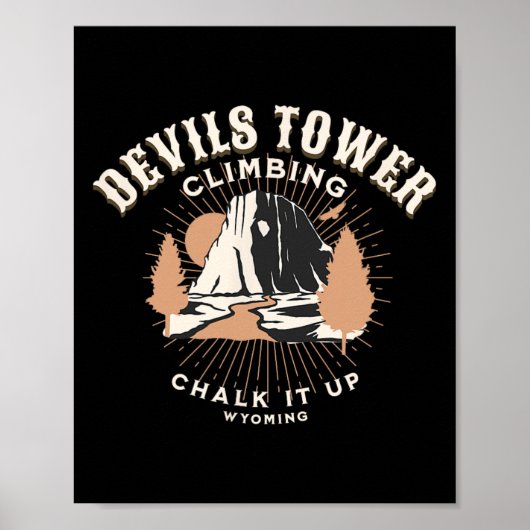 Retro Devils Tower Wyoming Berg Felsenklettern Poster (Vorne)