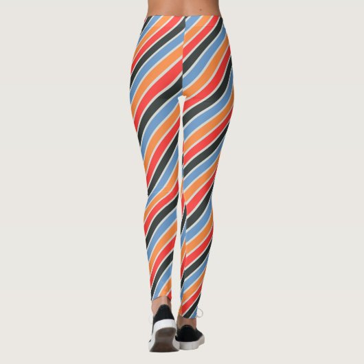 Retro Diagonal gestreift | Farbenfrohe moderne Mod Leggings (Rückseite)