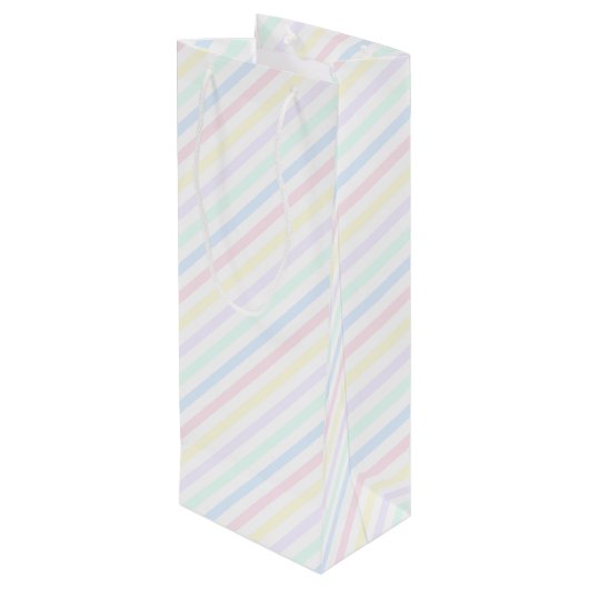 Retro Diagonal Pastell Candy Streifen Geschenktüte Für Weinflaschen (Rückseite Schrägansicht)