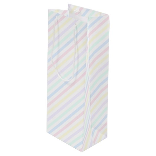 Retro Diagonal Pastell Candy Streifen Geschenktüte Für Weinflaschen (Vorderseite Schrägansicht)