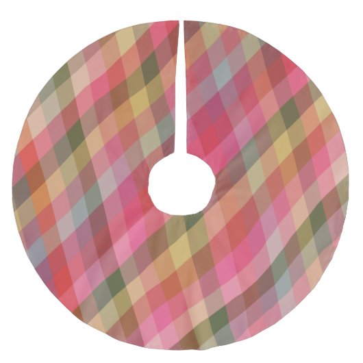 Retro Diagonal Weihnachten Karierter Niedlicher Pr Polyester Weihnachtsbaumdecke (Vorderseite)