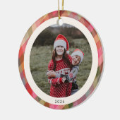 Retro Diagonal Weihnachten Kariertes Niedliches Fo Keramik Ornament (Links)