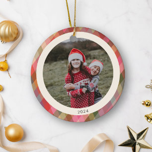 Retro Diagonal Weihnachten Kariertes Niedliches Fo Keramik Ornament