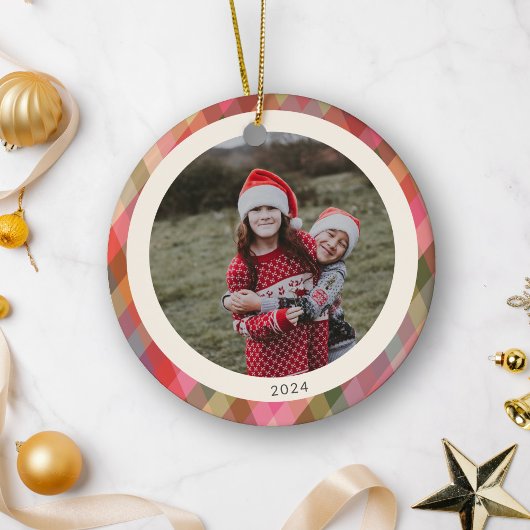 Retro Diagonal Weihnachten Kariertes Niedliches Fo Keramik Ornament