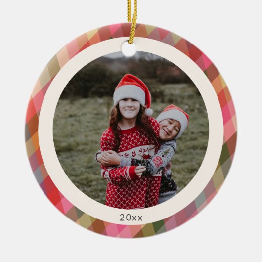 Retro Diagonal Weihnachten Kariertes Niedliches Fo Keramik Ornament (Vorne)
