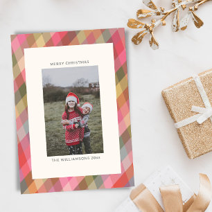 Retro diagonales Weihnachts-Karo süßes Preppy-Foto Feiertagskarte