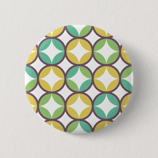 Retro-Diamant-im-Kreis-Muster Blau Grün Gold Button (Vorderseite)